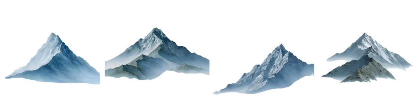Blue Mountain Range Set: Watercolor Style Landscapes on White Background