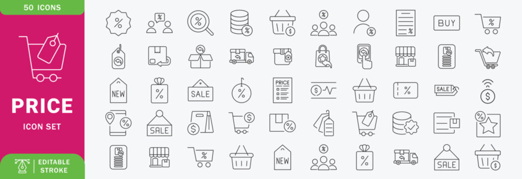 Price icon set. Invoice and discount symbol. Vector illustration