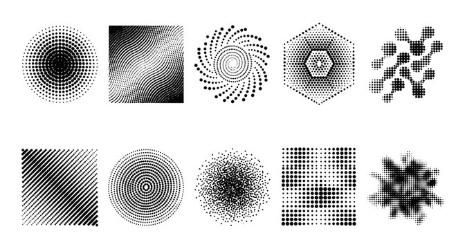Collection of Abstract Halftone Geometric Shape Design Icons