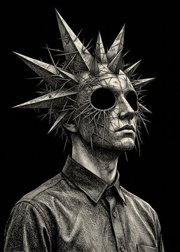 Surreal Horror Portrait of Man with Spiked Protrusions