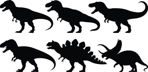 Dinosaur Silhouette Collection with Tyrannosaurus Stegosaurus and Triceratops Prehistoric Animals © MstSakila