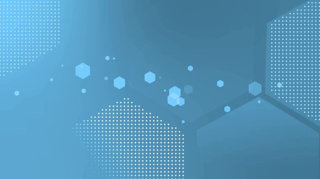 Abstract technology background with hexagon shapes dotted patterns and floating geometric elements animation