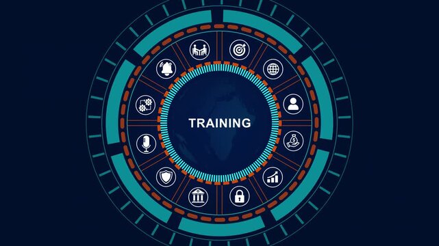 Coaching mentoring education business training development E-learning concept.Business, Technology, Internet and network concept.Digital animation glowing blue ,4k quality animation video.