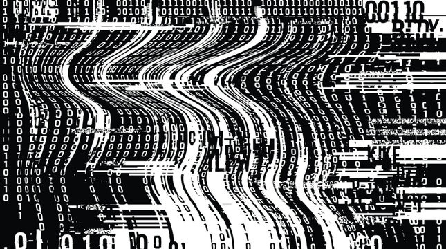 Abstract digital glitch background, binary code, data stream, technology