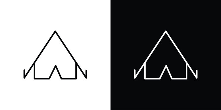 Camping icon logo design in editable line strokes