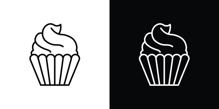 Cupcake icon logo design in editable line strokes