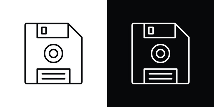 Floppy disk icon logo design in editable line strokes