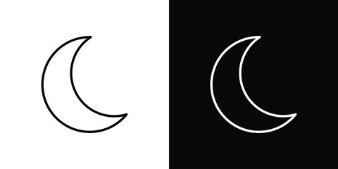 Moon icon logo design in editable line strokes © Ch