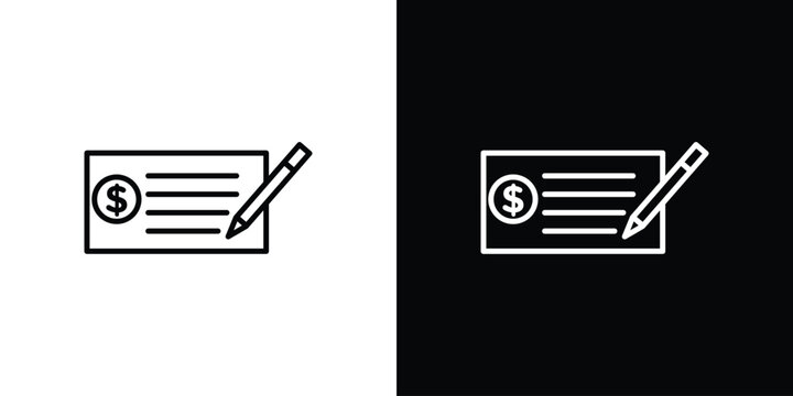 Money check icon logo design in editable line strokes