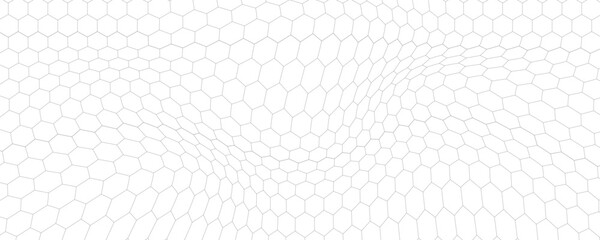 Fishing or soccer net. Repeated hexagon pattern. Black wired mesh texture isolated on white background. Metallic or fabric fence, cage or lattice structure. Vector graphic Illustration. © PECAH