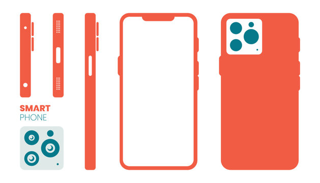 Coral smartphone front, back and side views, camera, buttons