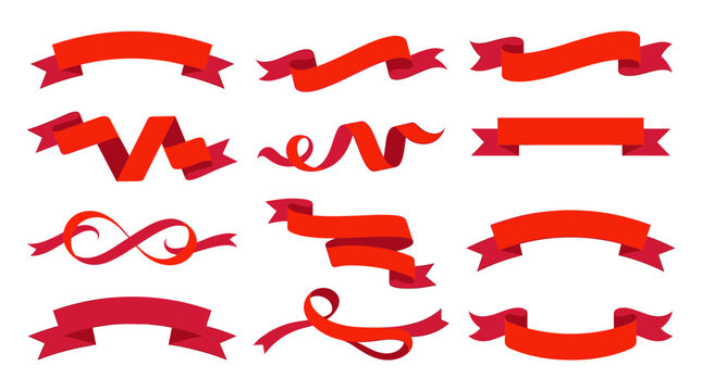Red ribbon banners and labels.
