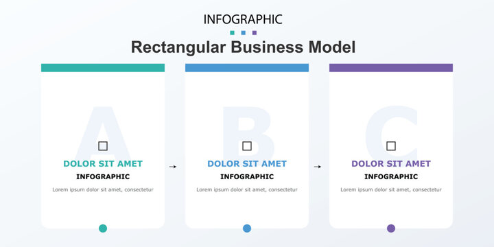 Rectangular Business Model Infographic Diagram Template Featuring Three Clean Vertical ABC Step Column Boxes For Process Workflow Data Presentation Charts