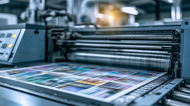 Industrial offset printing machine in operation