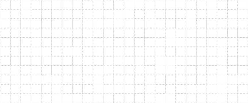 White seamless dashed grid pattern background. Squared dashed grid line seamless pattern. Dashed cross line texture. Grid paper sheet. Vector illustration