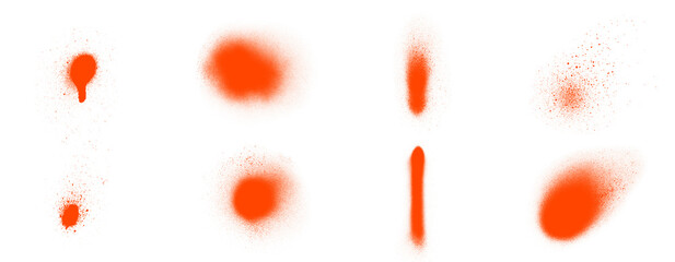 Collection of Orange Red Spray Paint Spray Patterns Isolated on Transparent Background, Abstract Street Art Elements Set © PNG Queen