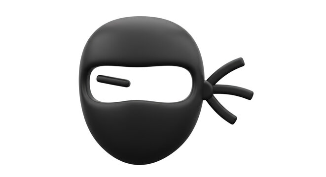 Minimalist 3D Black Ninja Mask Icon Symbol for Modern Security and Stealth Themed Digital Interface Design Elements