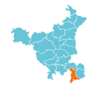 Nuh district highlighted in orange on blue Haryana map