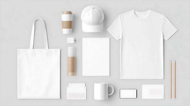 Blank corporate stationery and apparel branding mockup isolated on white background