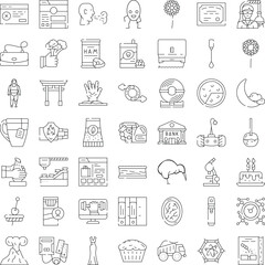 Fototapeta premium Collection of thin line vector icons depicting a wide array of themes including technology, food, science, nature, finance, and human activities, all presented in a clean, minimal graphic style
