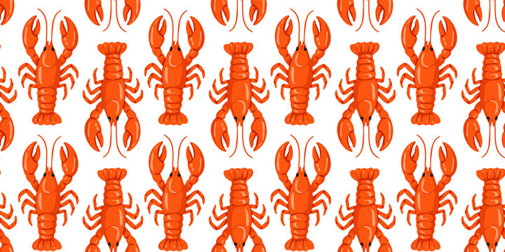 red lobster sea life seamless nursery pattern white background