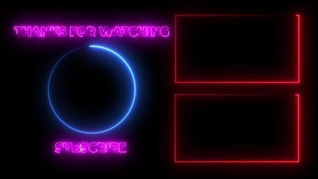 Boost your channel with this vibrant end screen, thanks for watching, subscribe now and add your content to these elegant neon frames for maximum impact