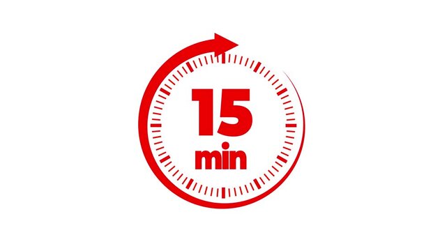 Clock Face Timer - The 15 minutes, stopwatch icon. Stopwatch icon in flat style. white and green background 4k video timer 15 minutes countdown icon. Time measure.