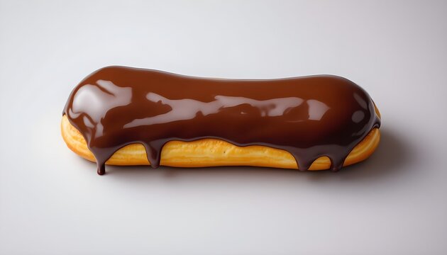 Chocolate eclair with glossy ganache topping, French pastry photography