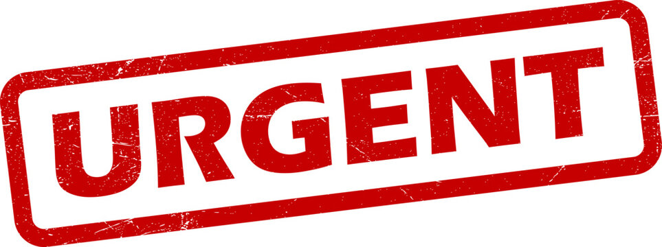 Red urgent stamp on white background with distressed texture effect