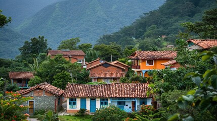 Obraz premium Panoramic Country Landscape Featuring a Flowing Winding River and Open Fields