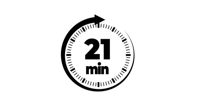 Clock Face Timer - The 21 minutes, stopwatch icon. Stopwatch icon in flat style. black background 4k video timer 21 minutes countdown icon. Time measure