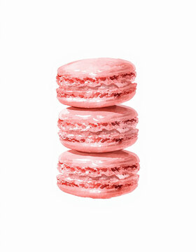 Watercolor pink strawberry macarons stack illustration