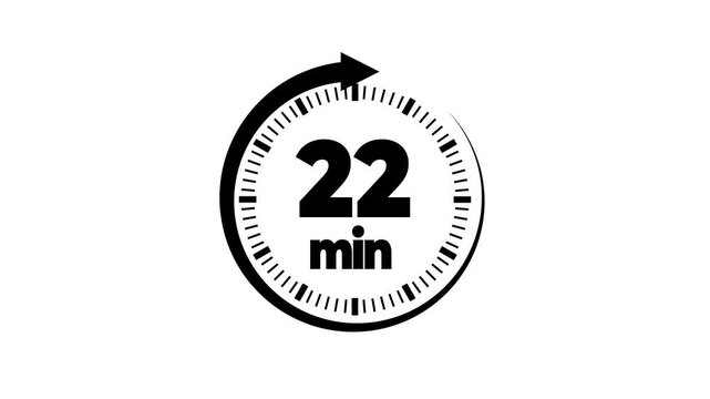 Clock Face Timer - The 22 minutes, stopwatch icon. Stopwatch icon in flat style. black background 4k video timer 15 minutes countdown icon. Time measure