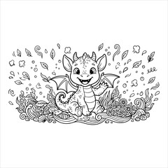 Fototapeta premium Cute dragon baby smiling for coloring books