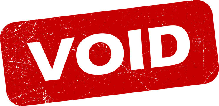 Red rubber stamp with white void text on transparent background