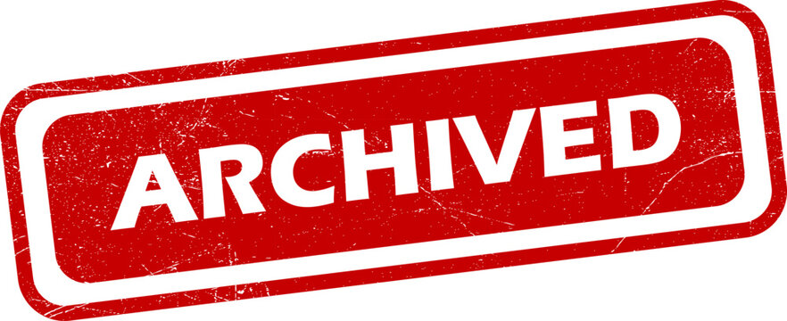 Red rubber stamp with white text saying Archived on transparent background