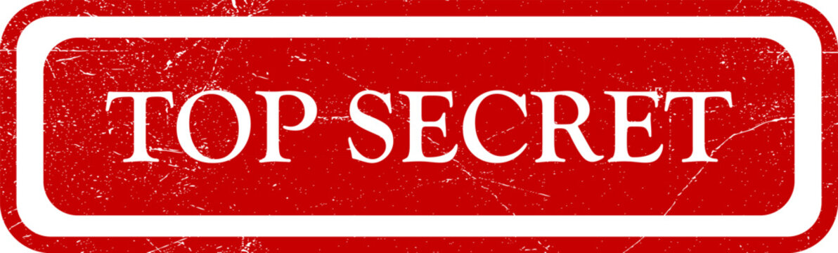 Red Top Secret stamp with white border and text on transparent background