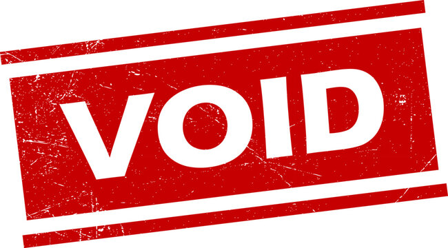 Red grungy void stamp with white text on transparent background