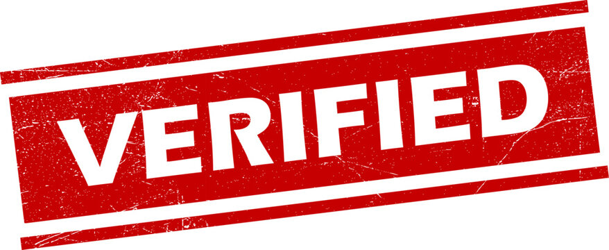 Red verified stamp with white text on transparent background