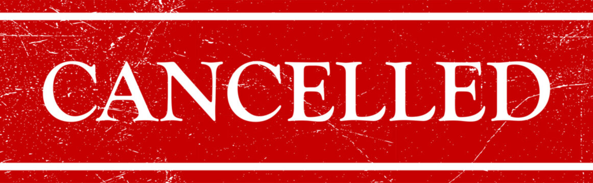 Red cancelled stamp with white text and horizontal lines