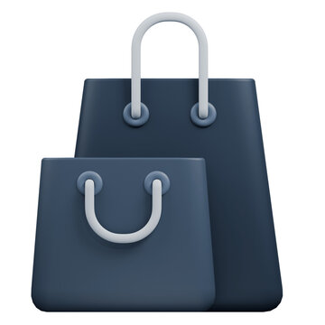 Two dark blue shopping bags with white handles isolated.