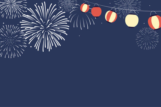 花火と提灯の夏祭り背景素材(3:2)_ベクターイラスト