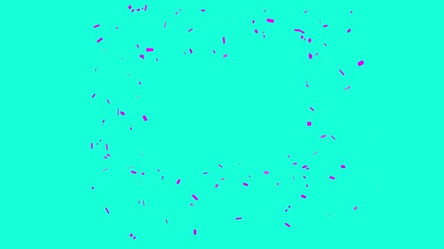 Confetti particles forming a dashed rectangle frame on a turquoise background