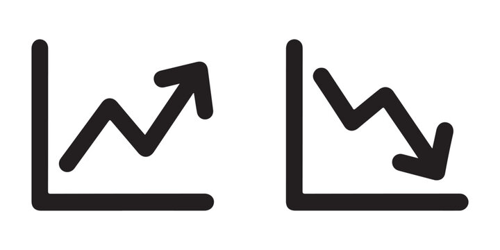 Simple line graph icons illustrating business growth and decline trends.