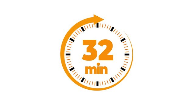 Clock Face Timer - The 32 minutes, stopwatch icon. Stopwatch icon in flat style. black background 4k video timer 32 minutes countdown icon.