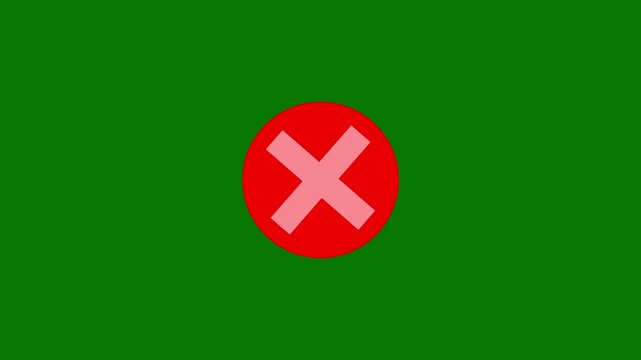 Red cross mark animation, 4k loopable with alpha channel. animated red x mark for error or rejection .4k video concept