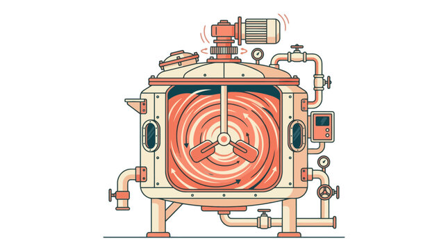 Industrial chemical mixing tank with agitator and pipes illustration. EPS Editable