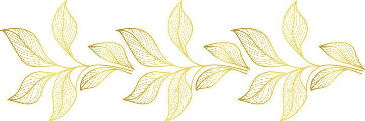 Golden leaf branch border element isolated on white background © TawfikStock