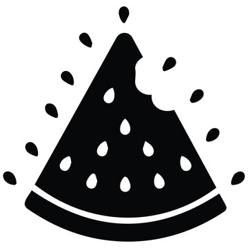 Bitten watermelon slice vector silhouette illustration with seeds in dynamic line art style.