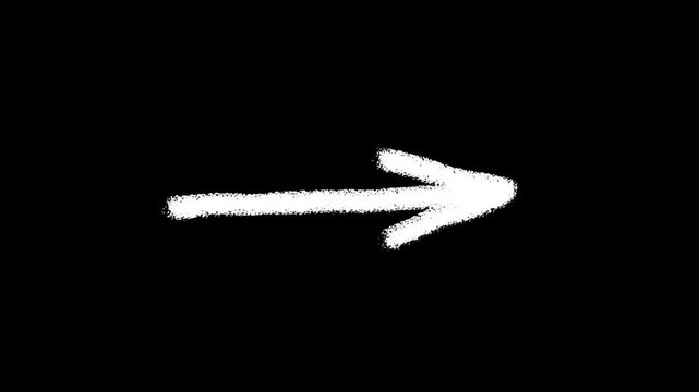 Straight right pointing hand drawn white arrow doodle animation on transparent background. Alpha channel included